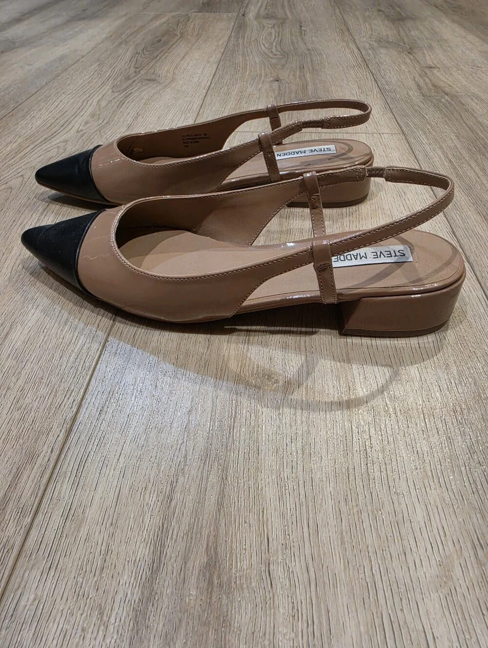 Steve Madden Allure Two-Tone Cap Toe Slingback Flats Nude Black Size 9